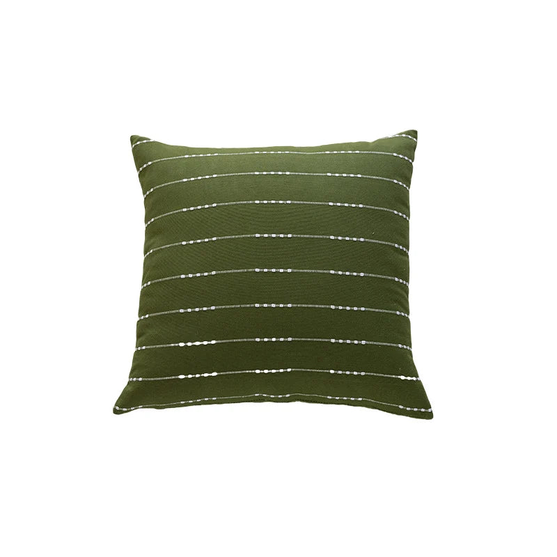 Throw Pillow Cover Handwoven Cotton-Blend Embroidered Stripes