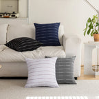 Throw Pillow Cover Handwoven Cotton-Blend Embroidered Stripes