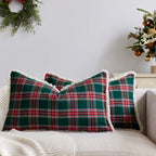 Throw Pillow Cover Plaid Brushed Flannel & Sherpa Trim