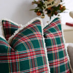 Throw Pillow Cover Plaid Brushed Flannel & Sherpa Trim