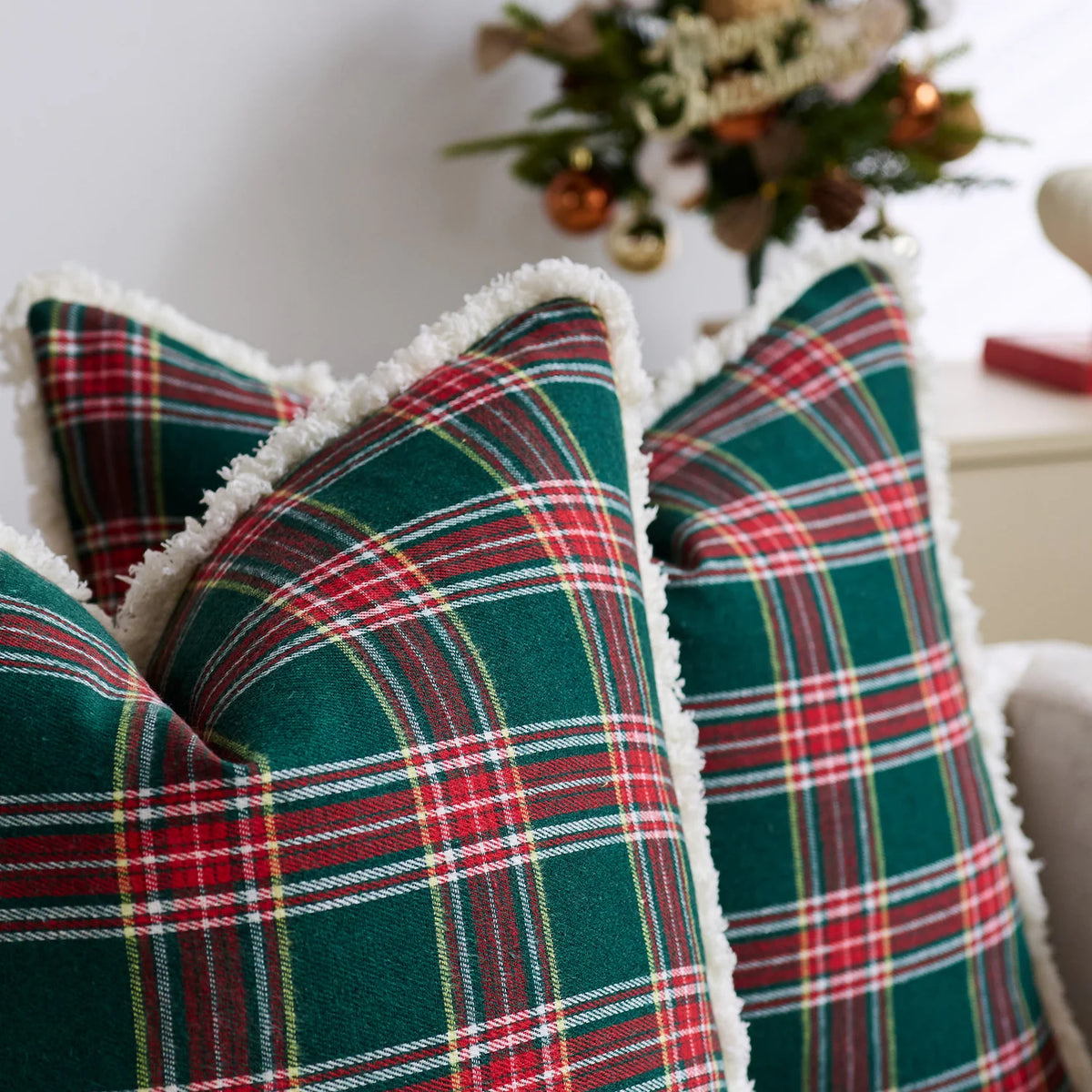 Throw Pillow Cover Plaid Brushed Flannel & Sherpa Trim