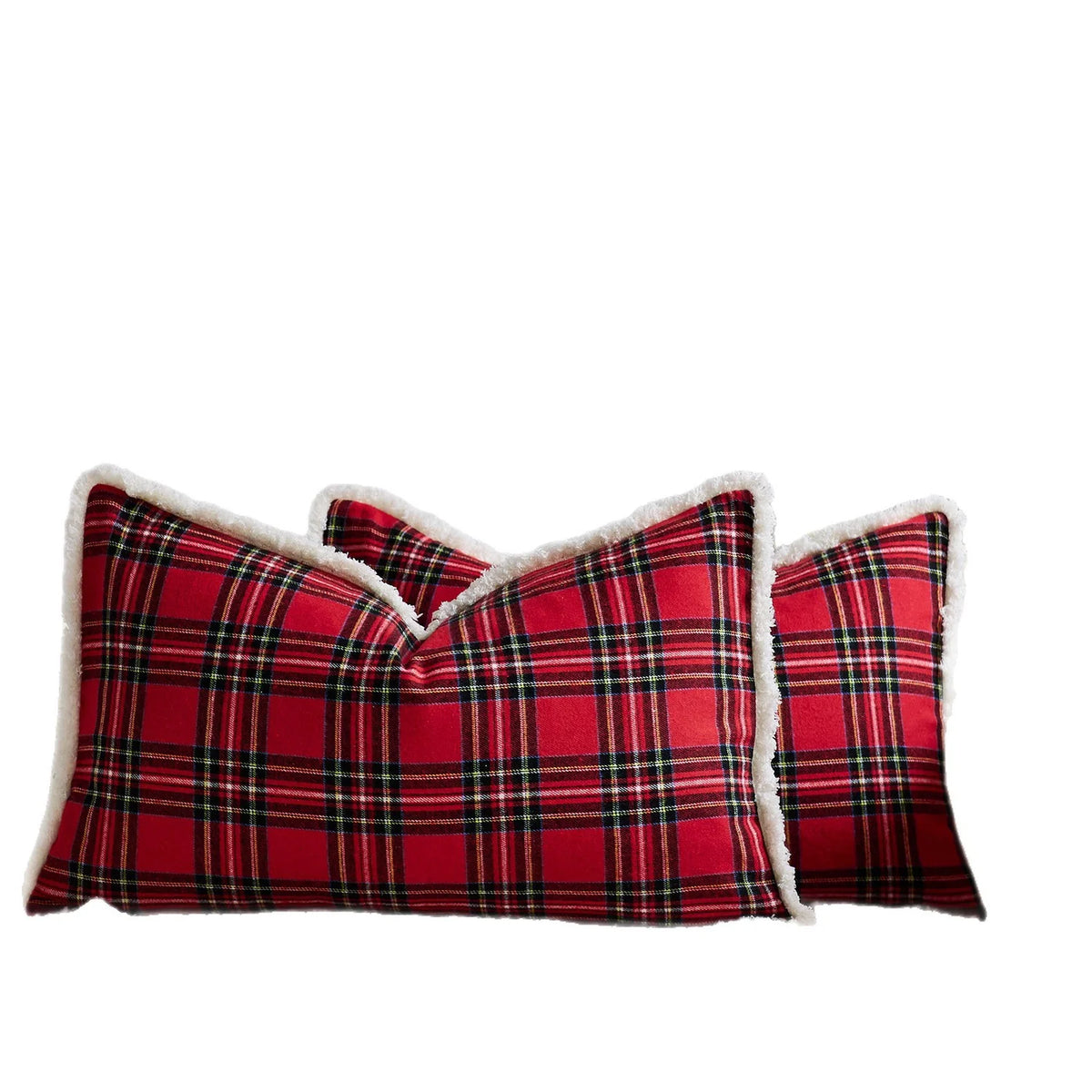 Throw Pillow Cover Plaid Brushed Flannel & Sherpa Trim