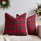 Throw Pillow Cover Plaid Brushed Flannel & Sherpa Trim
