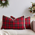 Throw Pillow Cover Plaid Brushed Flannel & Sherpa Trim