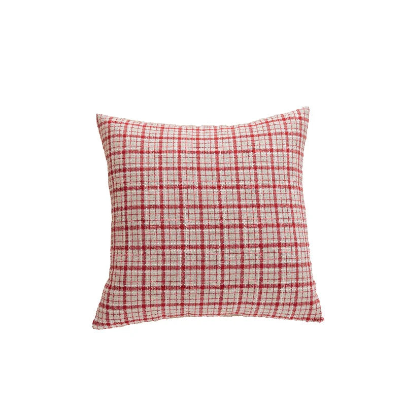 Throw Pillow Cover Plaid Woven Cotton Linen Hidden Zipper