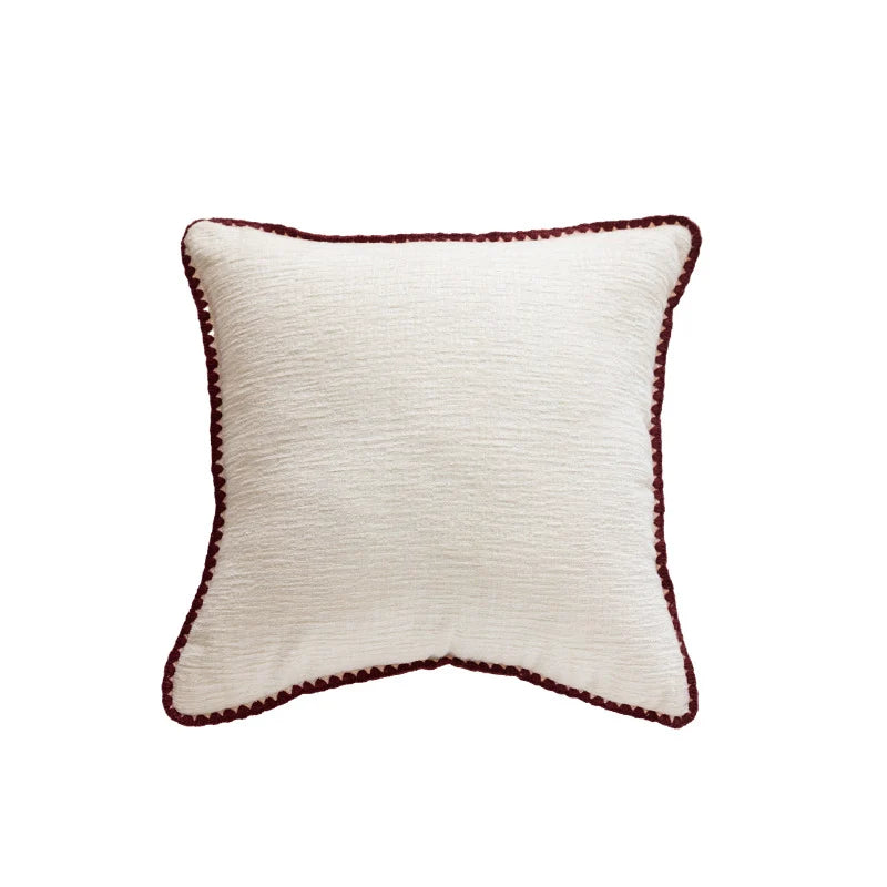 Throw Pillow Cover Plaid Woven Cotton Linen Hidden Zipper