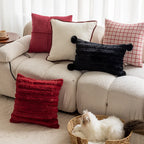 Throw Pillow Cover Plaid Woven Cotton Linen Hidden Zipper