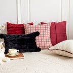 Throw Pillow Cover Plaid Woven Cotton Linen Hidden Zipper