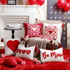 Throw Pillow Cover Plush Heart Applique & Tassel Corners Cotton Blend