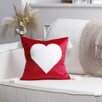 Throw Pillow Cover Plush Heart Applique & Tassel Corners Cotton Blend