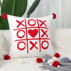 Throw Pillow Cover Plush Heart Applique & Tassel Corners Cotton Blend