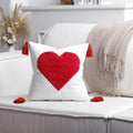 Throw Pillow Cover Plush Heart Applique & Tassel Corners Cotton Blend