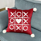 Throw Pillow Cover Plush Heart Applique & Tassel Corners Cotton Blend