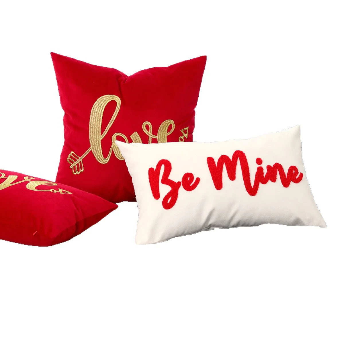 Throw Pillow Cover Plush Heart Applique & Tassel Corners Cotton Blend