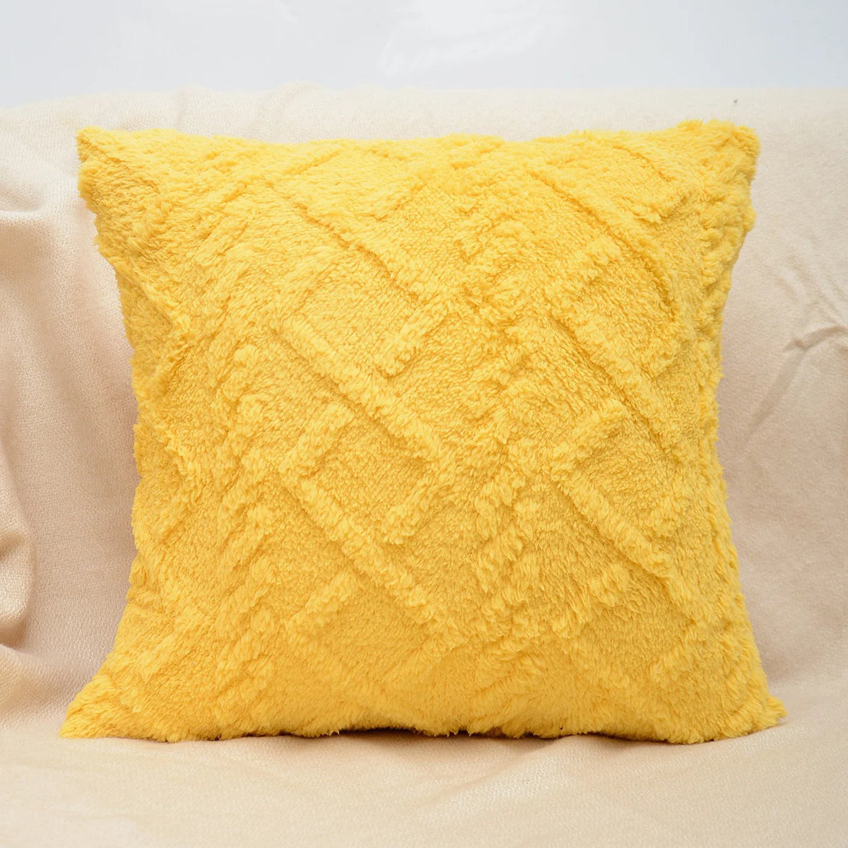 Throw Pillow Cover Plush Sherpa Geometric Tufting Hidden Zipper