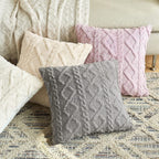 Throw Pillow Cover Plush Sherpa Geometric Tufting Hidden Zipper