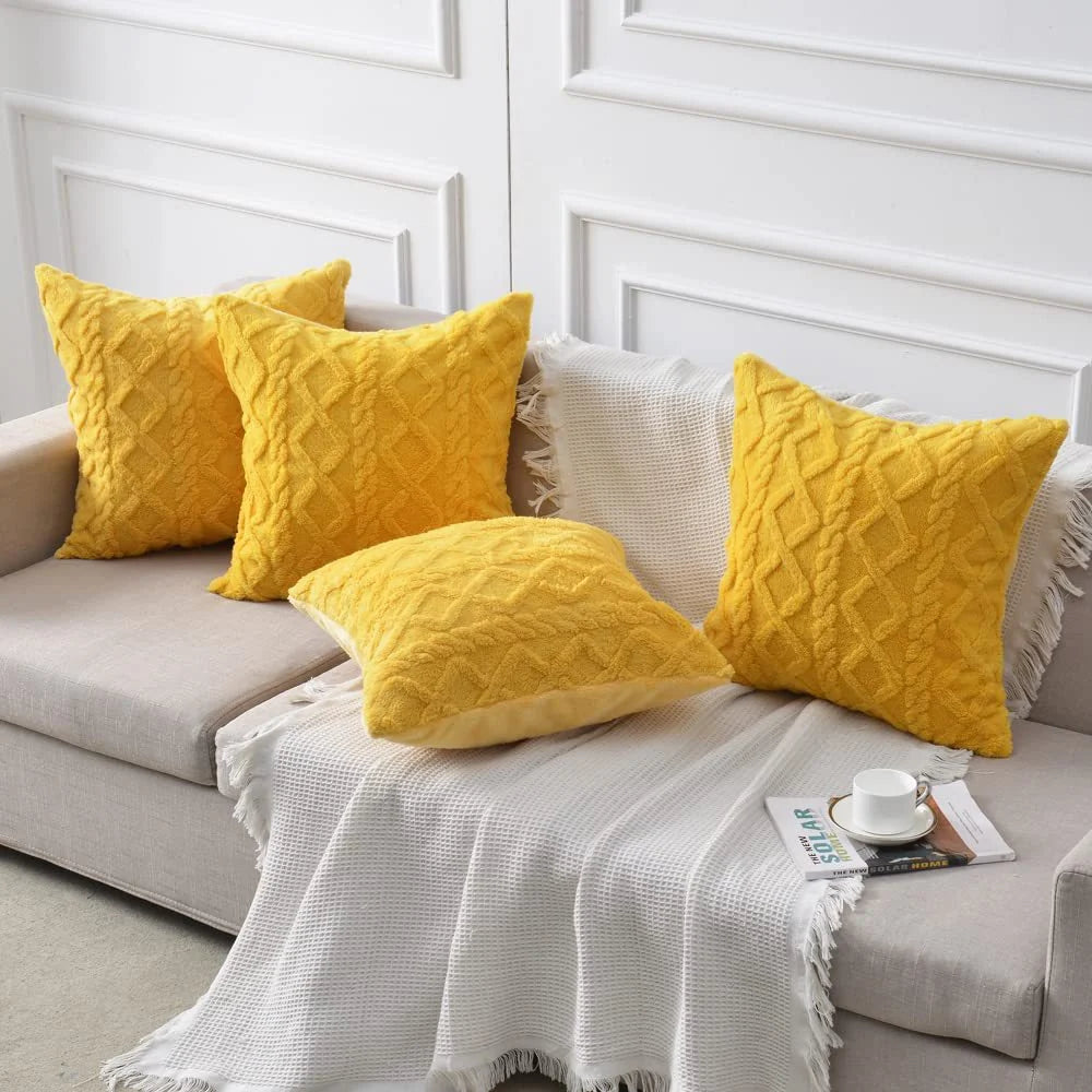 Throw Pillow Cover Plush Sherpa Geometric Tufting Hidden Zipper