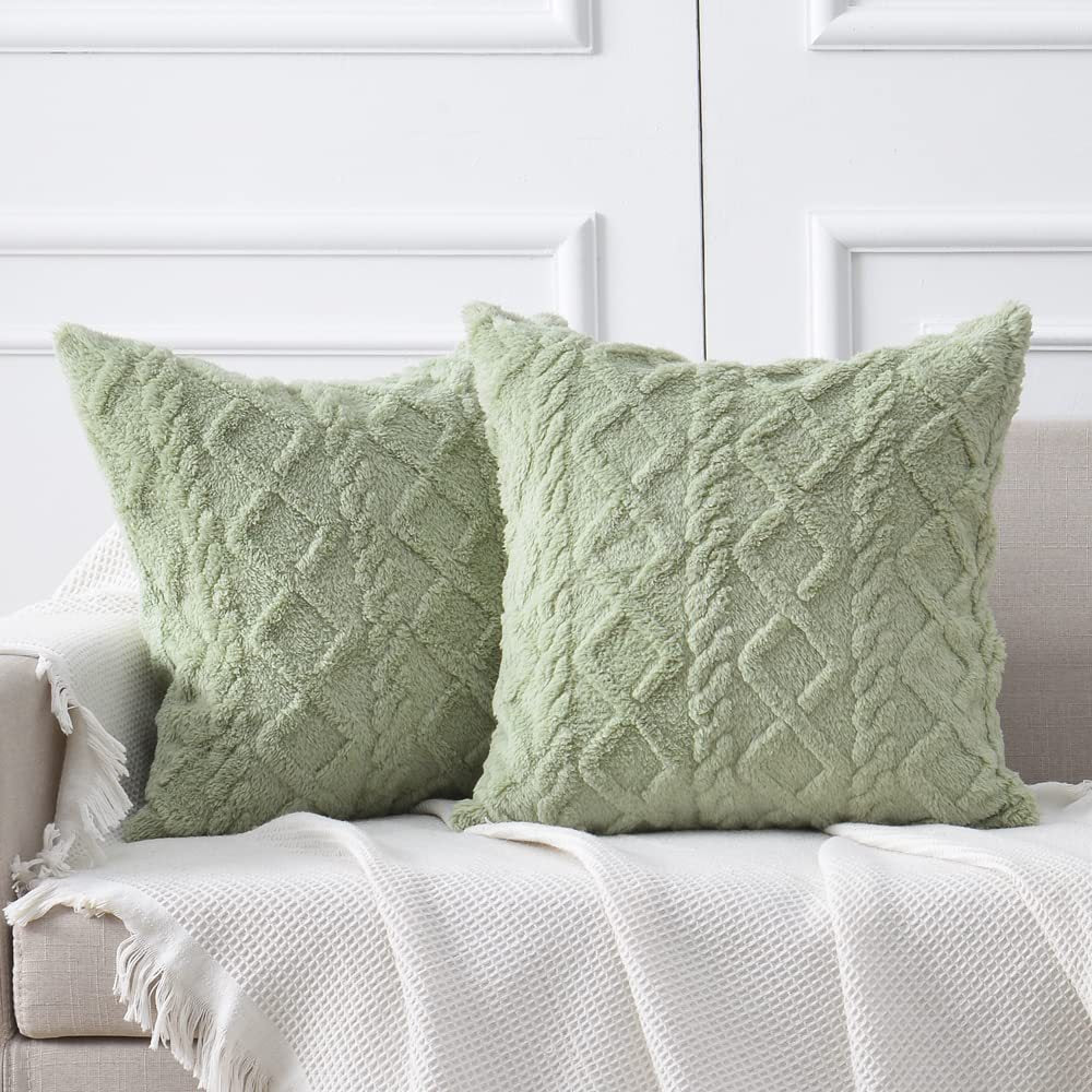 Throw Pillow Cover Plush Sherpa Geometric Tufting Hidden Zipper