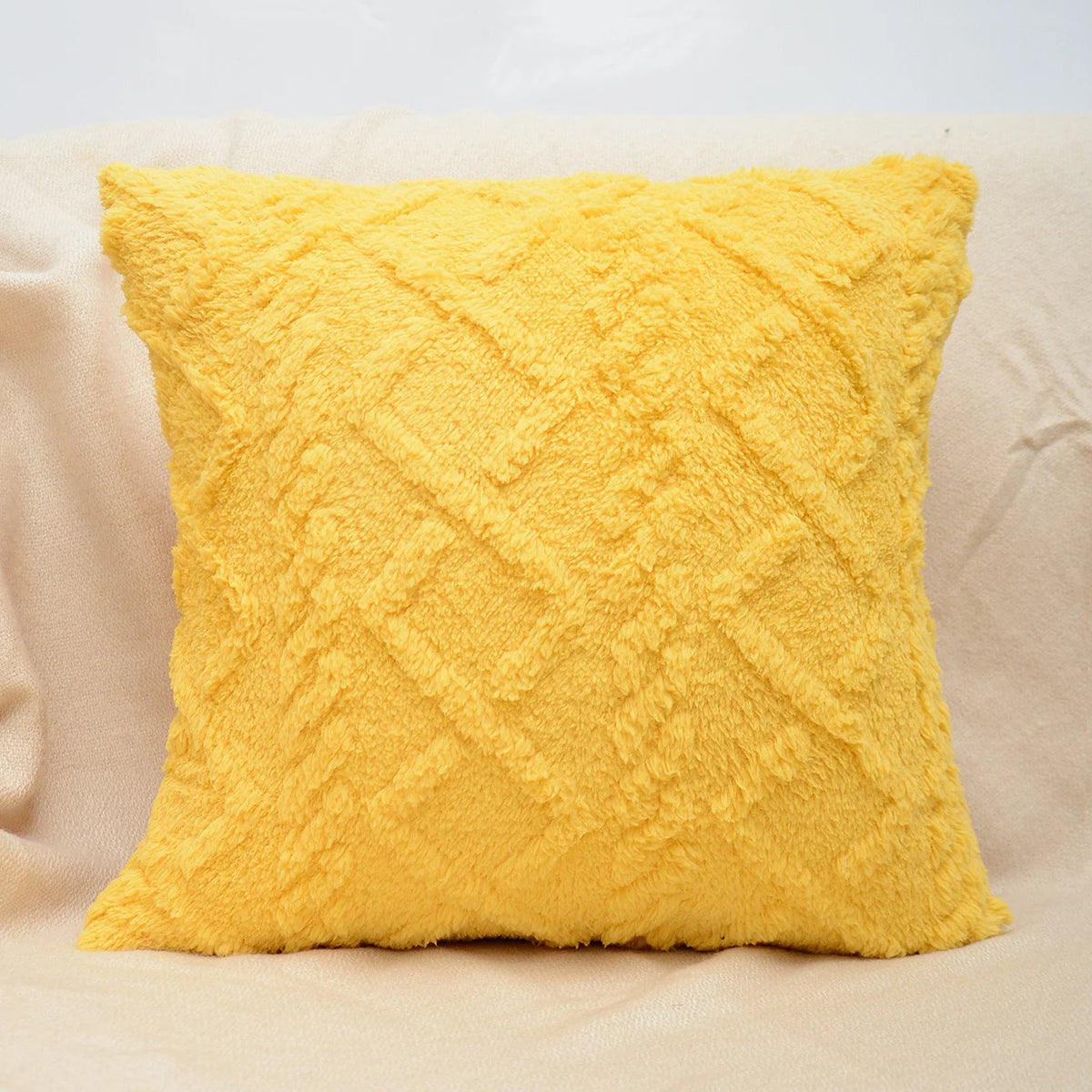 Throw Pillow Cover Plush Sherpa Geometric Tufting Hidden Zipper