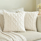 Throw Pillow Cover Plush Sherpa Geometric Tufting Hidden Zipper