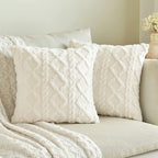 Throw Pillow Cover Plush Sherpa Geometric Tufting Hidden Zipper