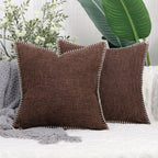 Throw Pillow Cover Textured Linen-Blend Contrast Whipstitch