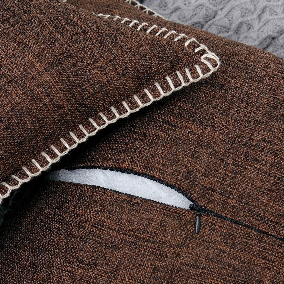 Throw Pillow Cover Textured Linen-Blend Contrast Whipstitch