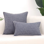 Throw Pillow Cover Textured Linen-Blend Contrast Whipstitch
