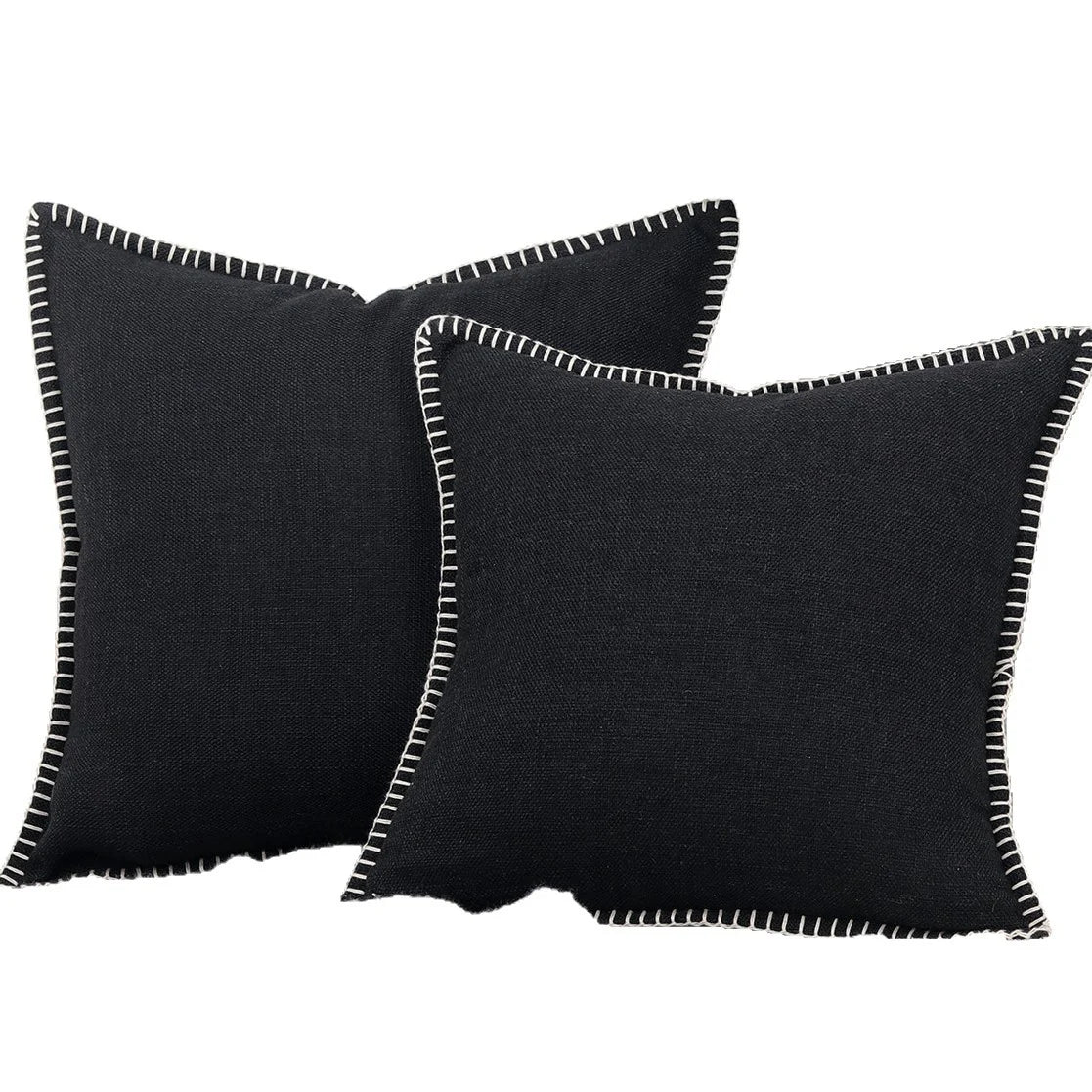 Throw Pillow Cover Textured Linen-Blend Contrast Whipstitch