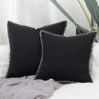 Throw Pillow Cover Textured Linen-Blend Contrast Whipstitch
