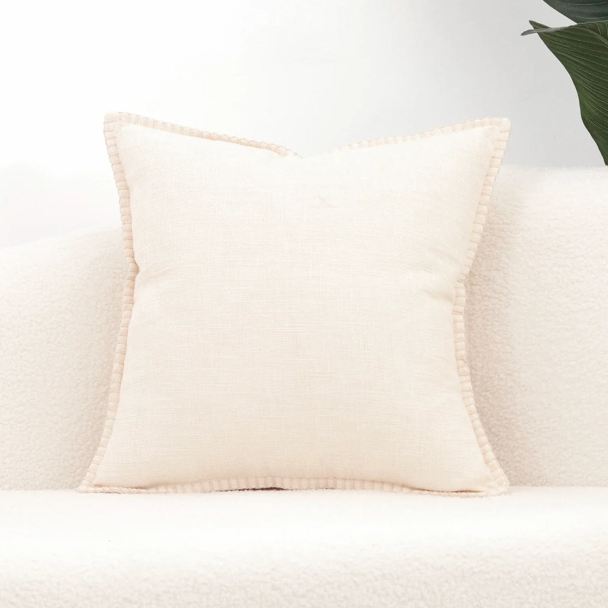 Throw Pillow Cover Textured Linen-Blend Contrast Whipstitch