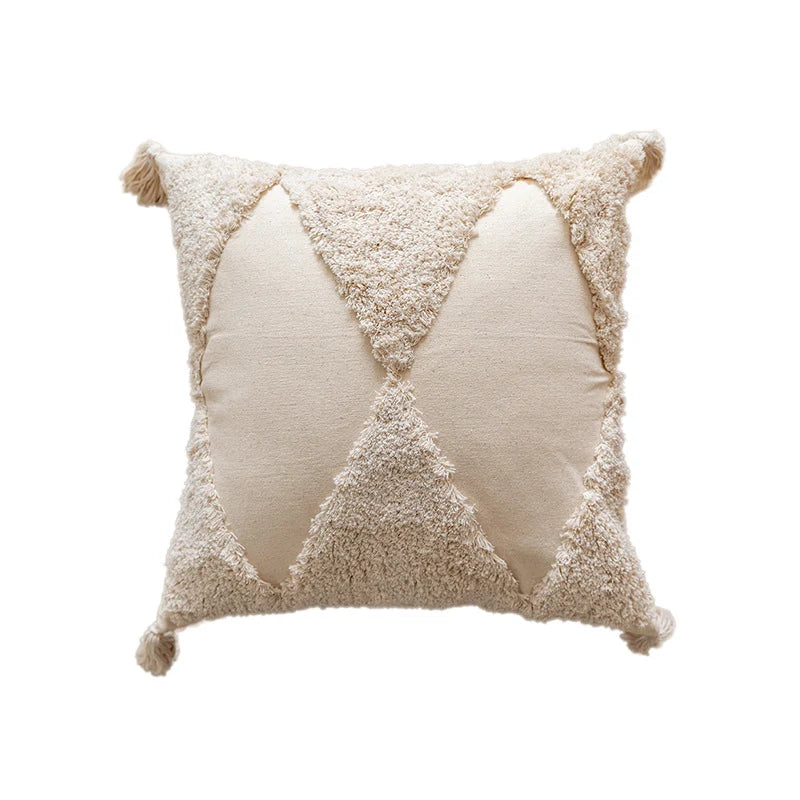 Throw Pillow Cover Textured Moroccan Diamond Cotton Blend & Tassels