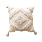 Throw Pillow Cover Textured Moroccan Diamond Cotton Blend & Tassels