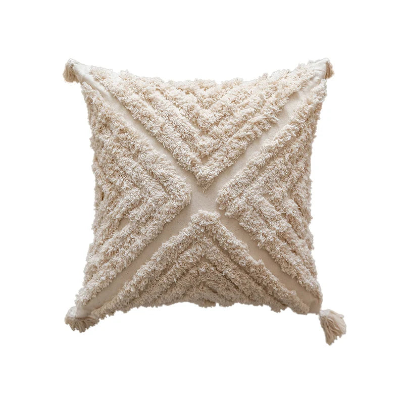Throw Pillow Cover Textured Moroccan Diamond Cotton Blend & Tassels