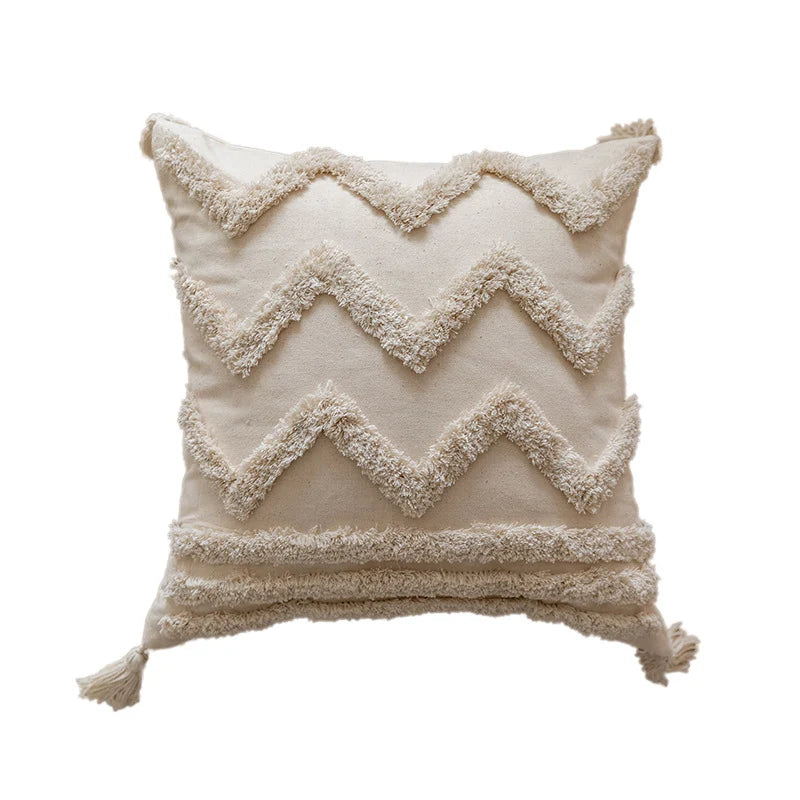 Throw Pillow Cover Textured Moroccan Diamond Cotton Blend & Tassels