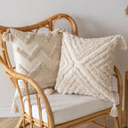 Throw Pillow Cover Textured Moroccan Diamond Cotton Blend & Tassels