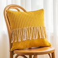 Throw Pillow Cover Textured Woven Fringe Cotton Blend