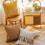 Throw Pillow Cover Textured Woven Fringe Cotton Blend