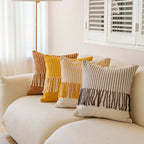 Throw Pillow Cover Textured Woven Fringe Cotton Blend