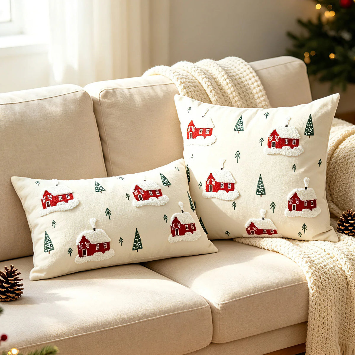 Throw Pillow Cover Tufted Chenille Embroidered Hidden Closure