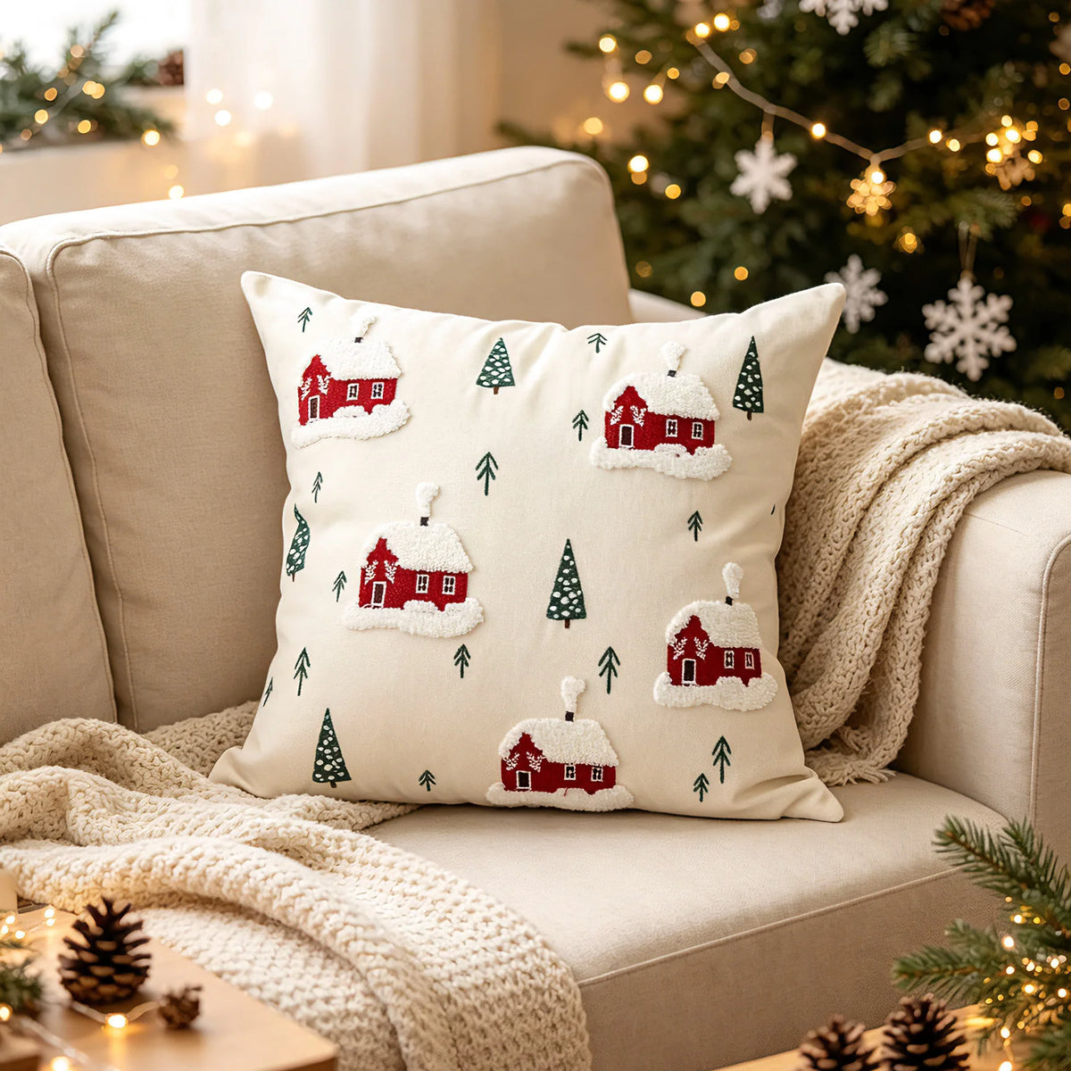 Throw Pillow Cover Tufted Chenille Embroidered Hidden Closure