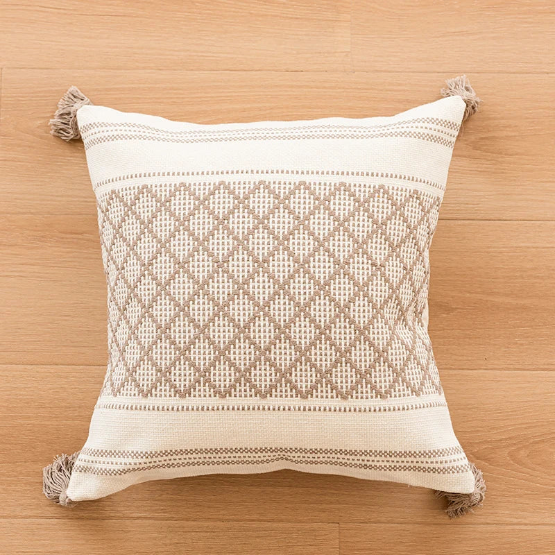Throw Pillow Cover Tufted Concentric Circles Corner Tassels