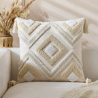 Throw Pillow Cover Tufted Geometric Tassels & Hidden Zipper