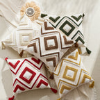 Throw Pillow Cover Tufted Geometric Tassels & Hidden Zipper