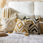 Throw Pillow Cover Tufted Geometric Tassels & Hidden Zipper