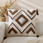 Throw Pillow Cover Tufted Geometric Tassels & Hidden Zipper