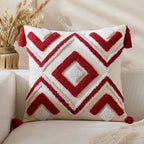 Throw Pillow Cover Tufted Geometric Tassels & Hidden Zipper