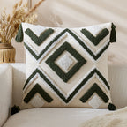 Throw Pillow Cover Tufted Geometric Tassels & Hidden Zipper