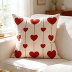 Throw Pillow Cover Tufted Heart Cotton-Linen Hidden Zipper