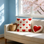 Throw Pillow Cover Tufted Heart Cotton-Linen Hidden Zipper